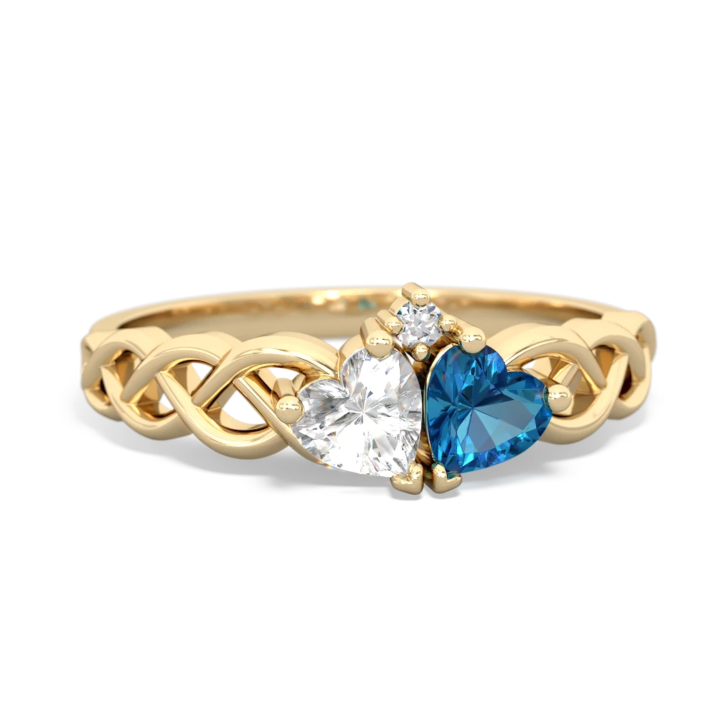 White Topaz Heart To Heart Braid 14K Yellow Gold ring R5870