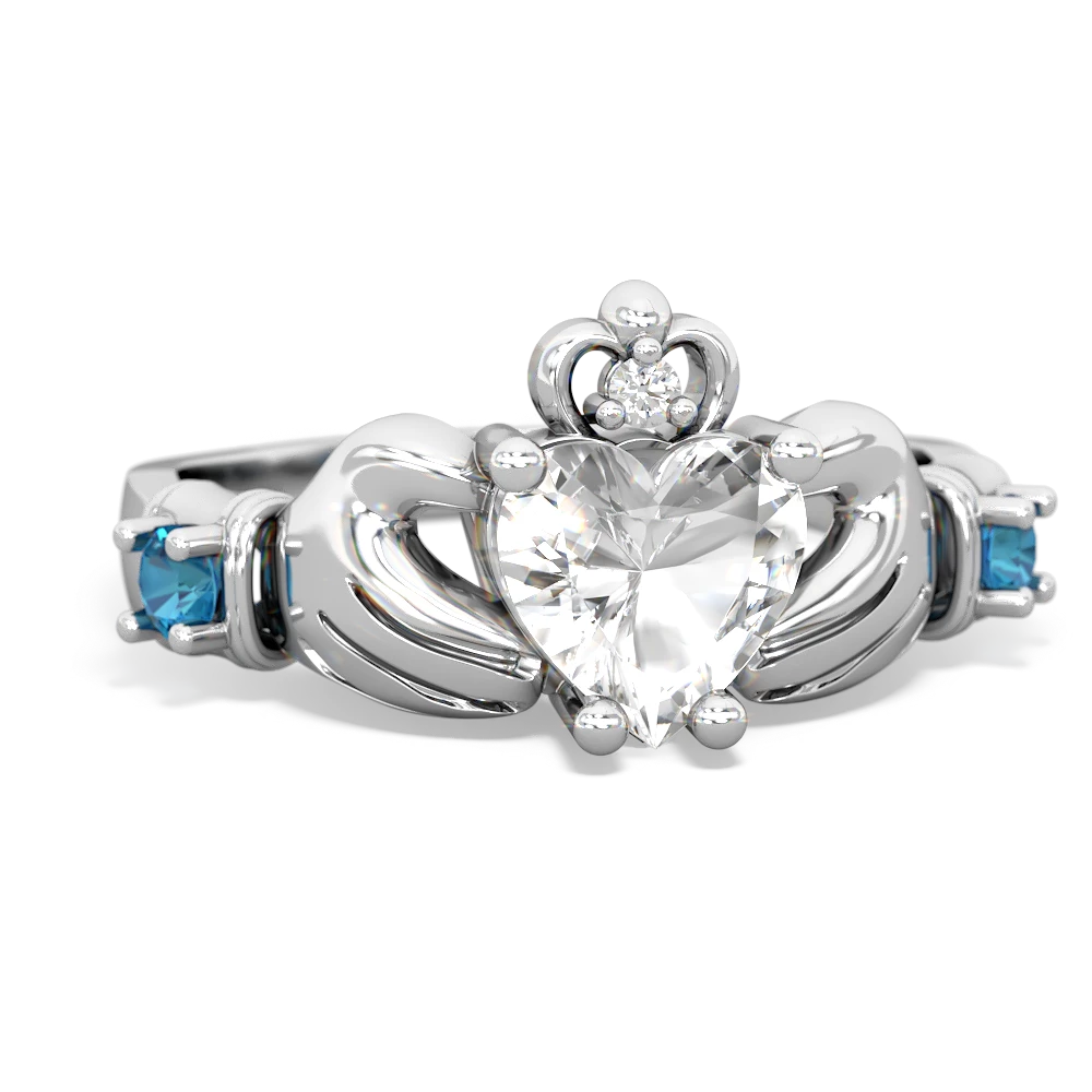 White Topaz Claddagh Keepsake 14K White Gold ring R5245