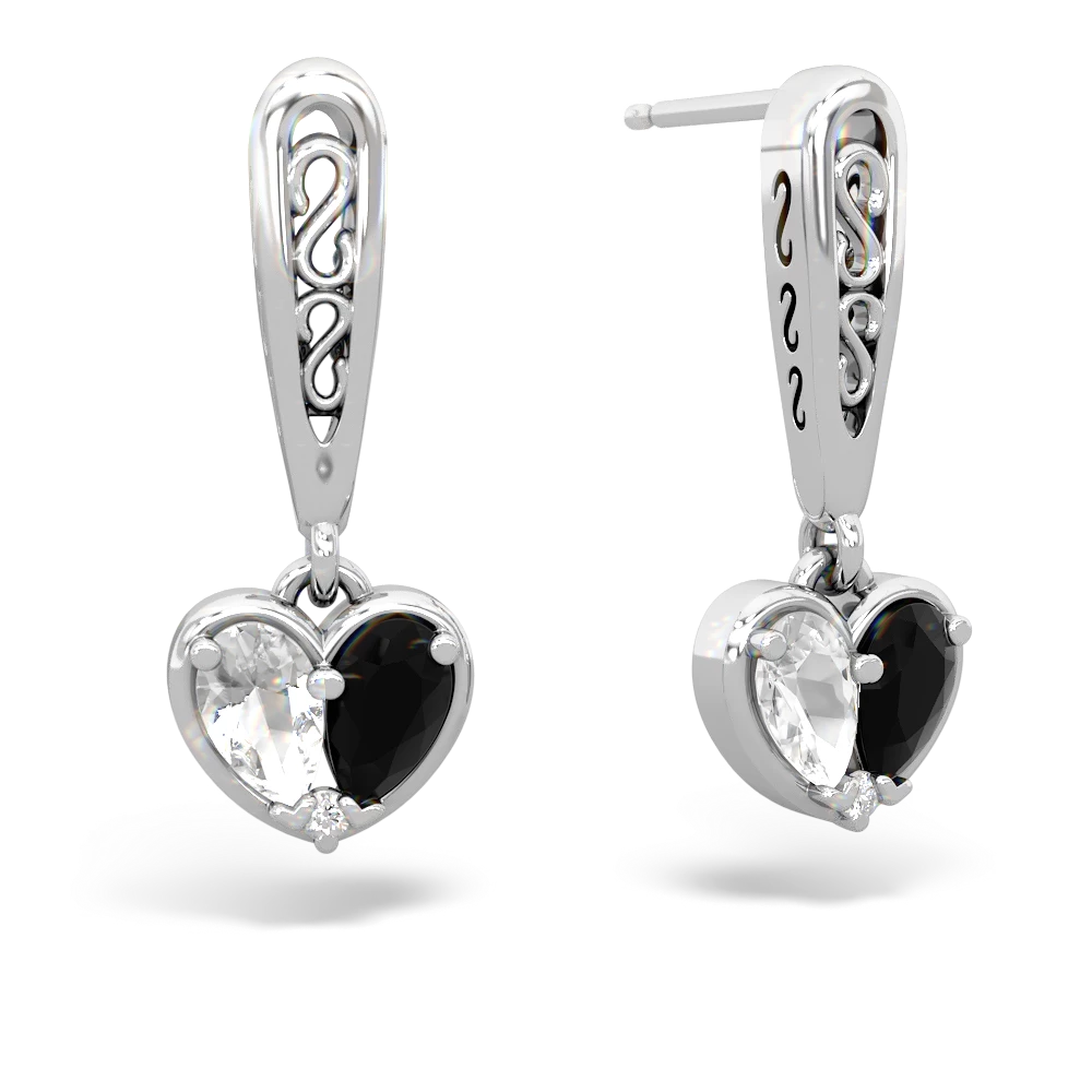 White Topaz Filligree Heart 14K White Gold earrings E5070