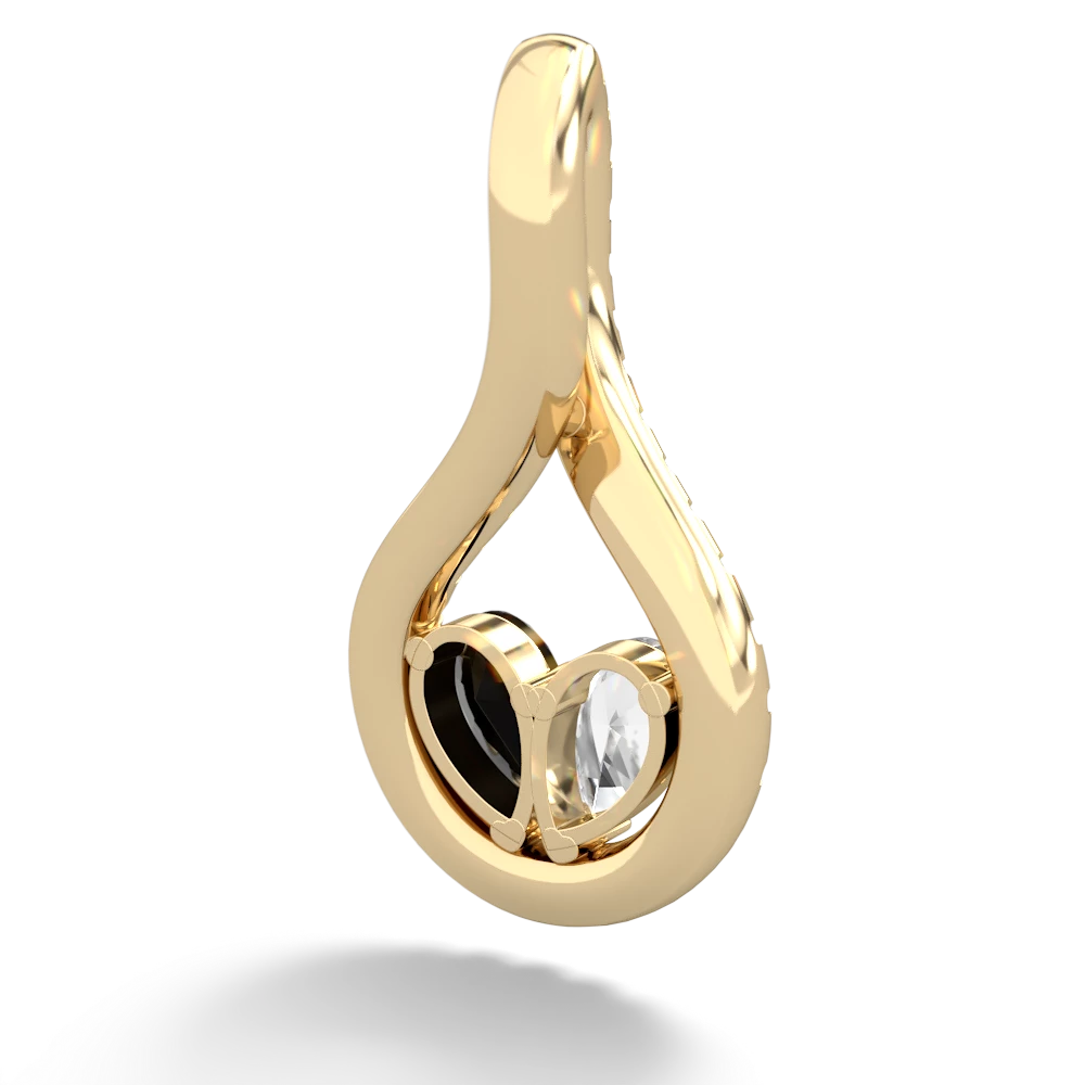 White Topaz Pave Twist 'One Heart' 14K Yellow Gold pendant P5360