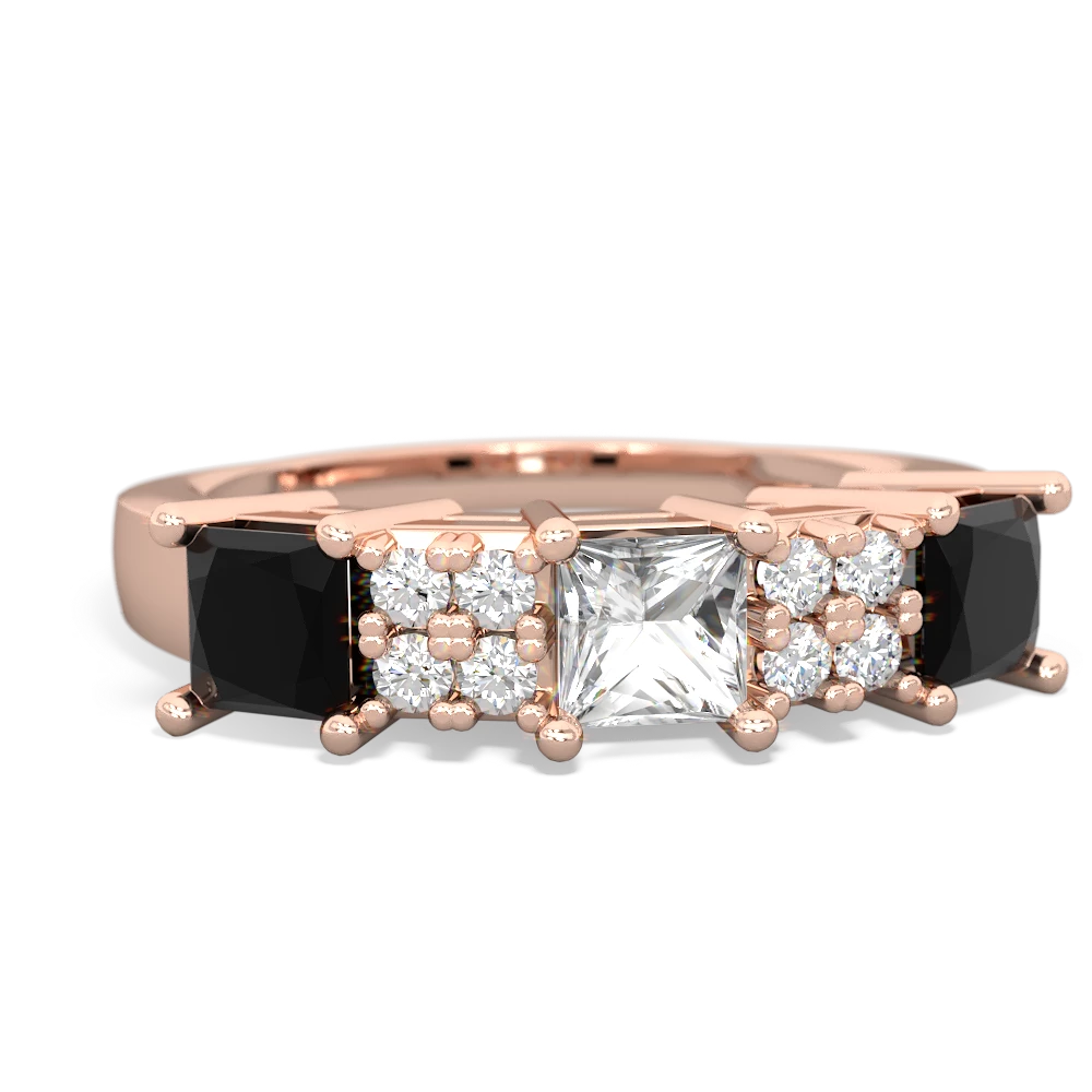 White Topaz Three Stone Diamond Cluster 14K Rose Gold ring R2592