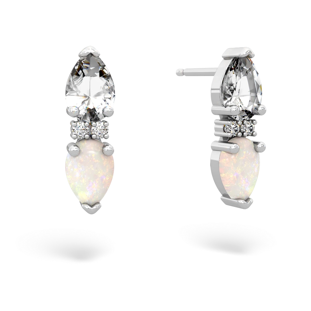 White Topaz Bowtie Drop 14K White Gold earrings E0865