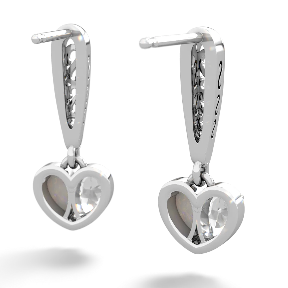 White Topaz Filligree Heart 14K White Gold earrings E5070