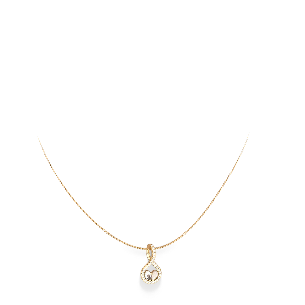 White Topaz Pave Twist 'One Heart' 14K Yellow Gold pendant P5360