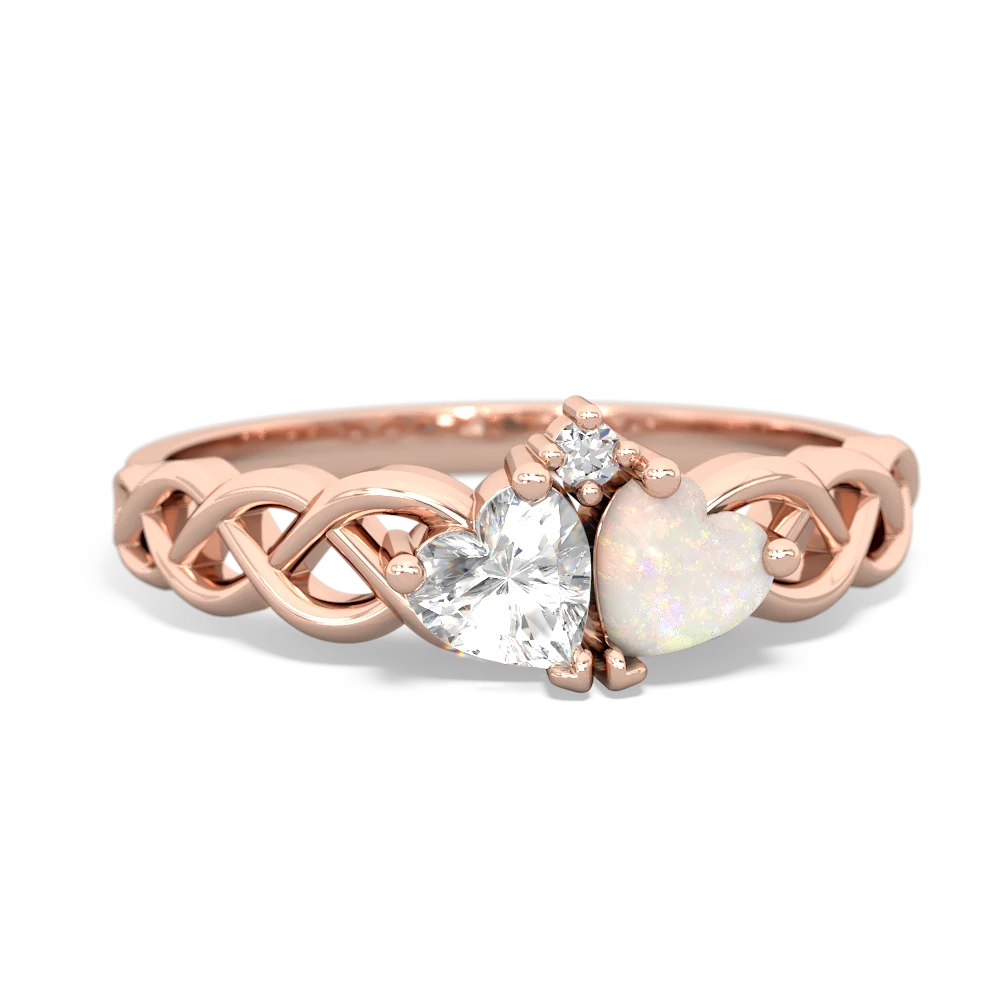 White Topaz Heart To Heart Braid 14K Rose Gold ring R5870