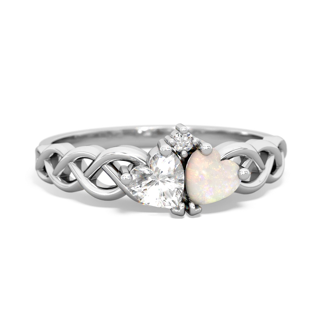 White Topaz Heart To Heart Braid 14K White Gold ring R5870