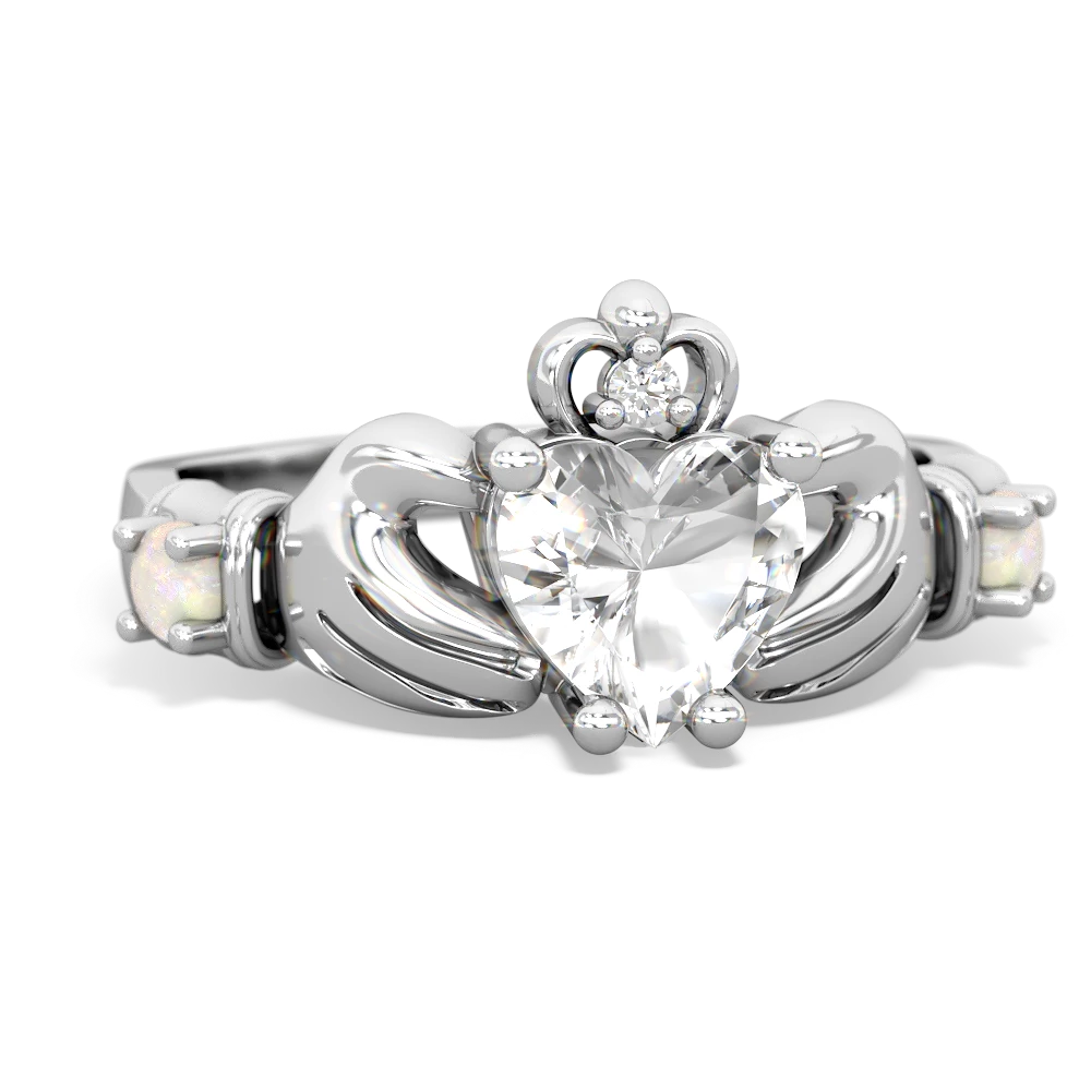 White Topaz Claddagh Keepsake 14K White Gold ring R5245