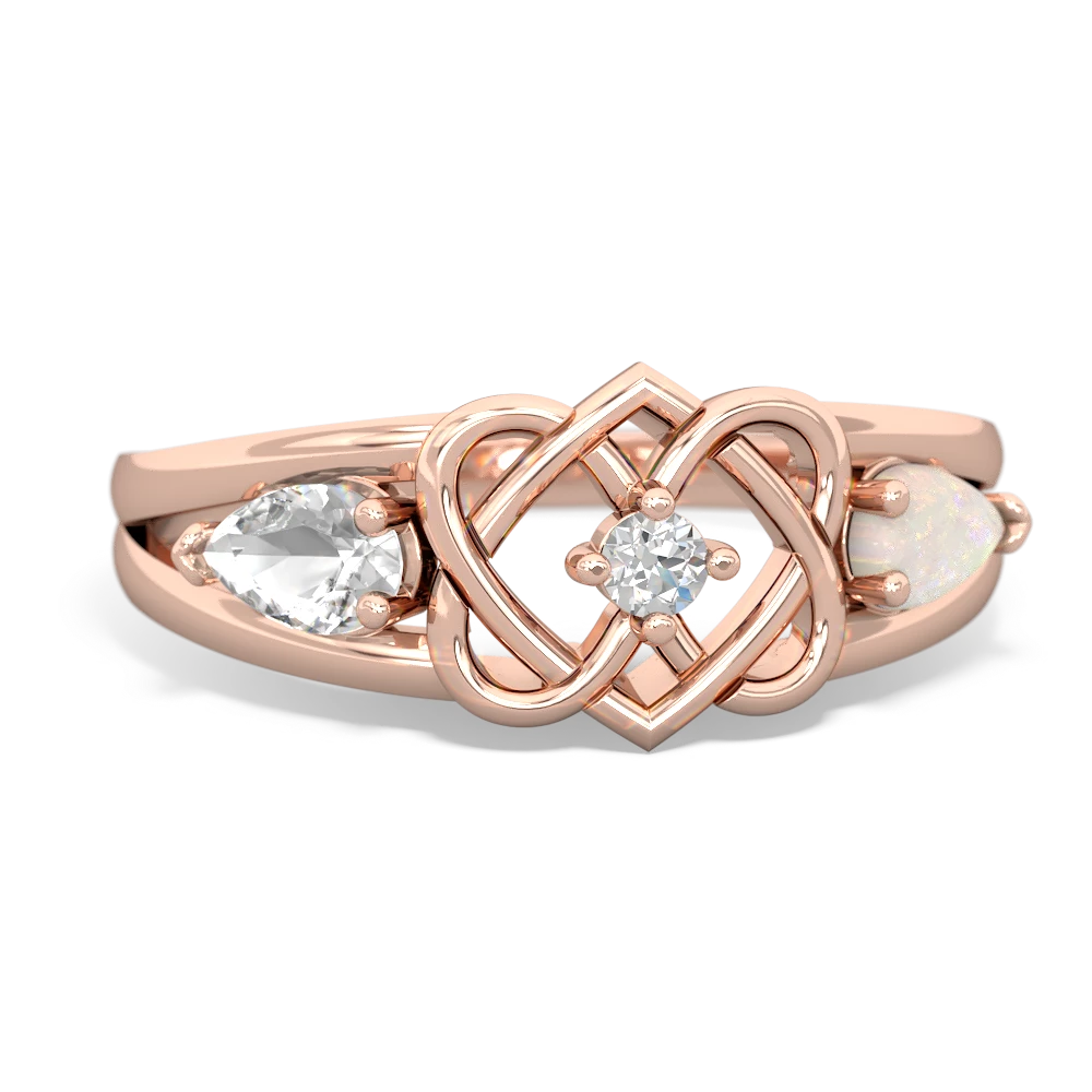 White Topaz Hearts Intertwined 14K Rose Gold ring R5880