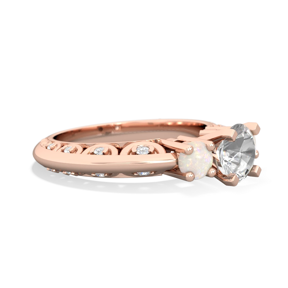 White Topaz Art Deco Eternal Embrace Engagement 14K Rose Gold ring C2003