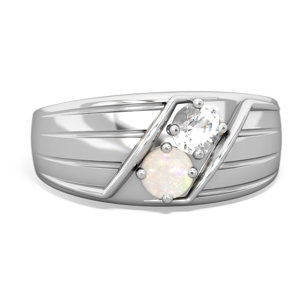 White Topaz Men's Streamline 14K White Gold ring R0460