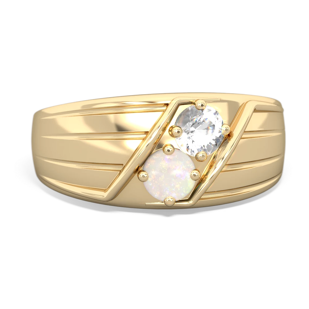 White Topaz Men's Streamline 14K Yellow Gold ring R0460