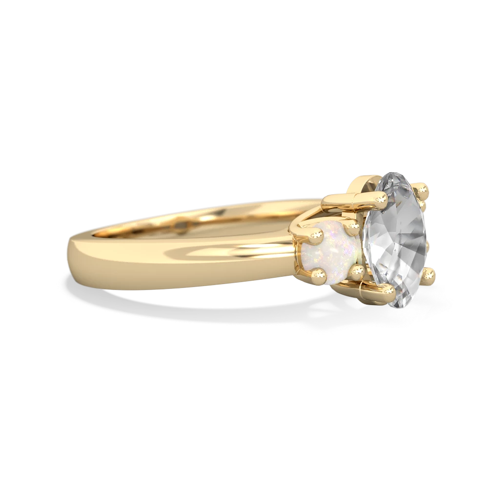 White Topaz Three Stone Oval Trellis 14K Yellow Gold ring R4024