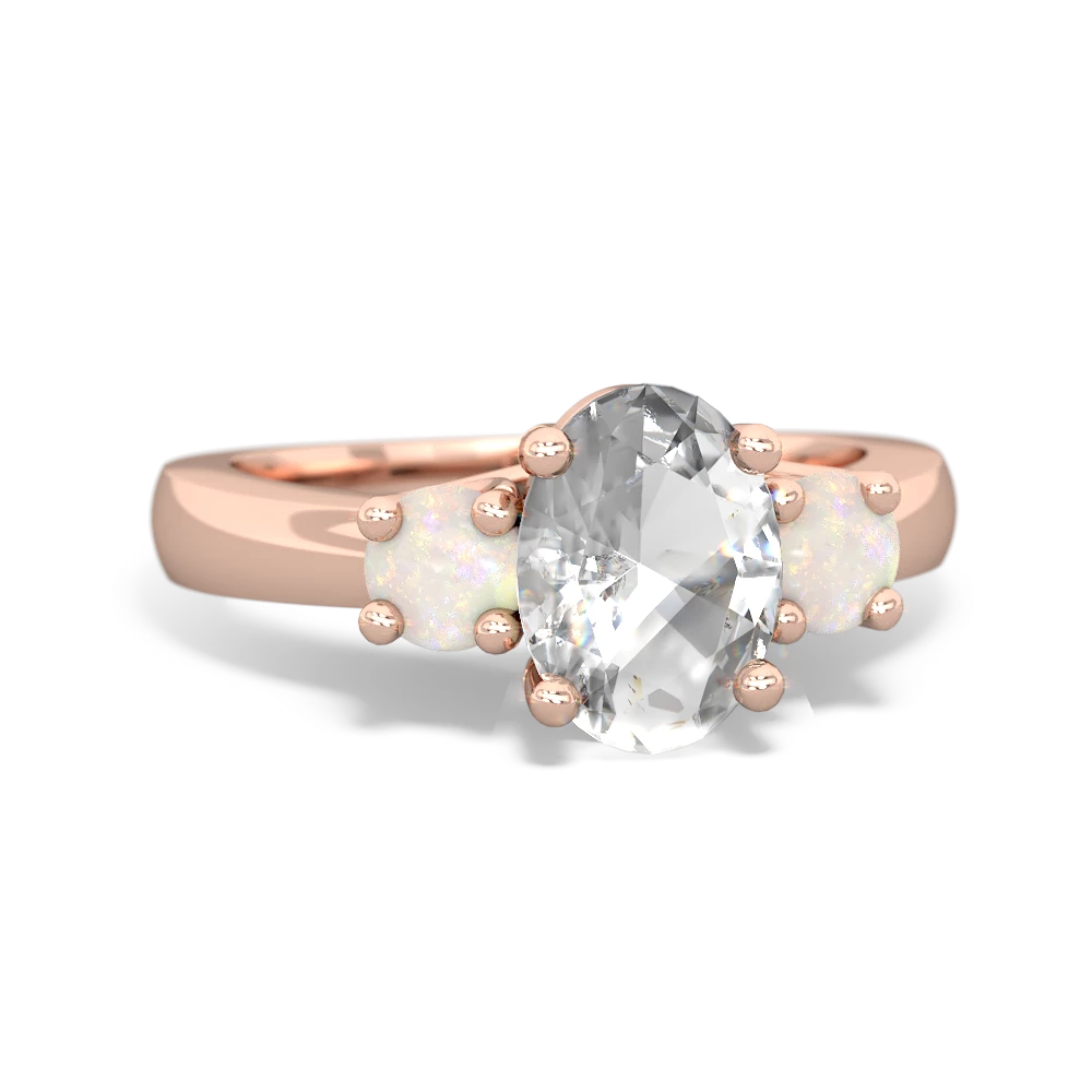 White Topaz Three Stone Oval Trellis 14K Rose Gold ring R4024