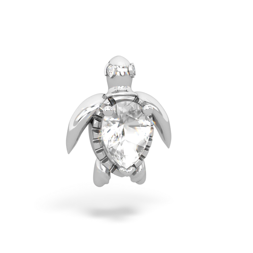 White Topaz Baby Sea Turtle 14K White Gold pendant P5241