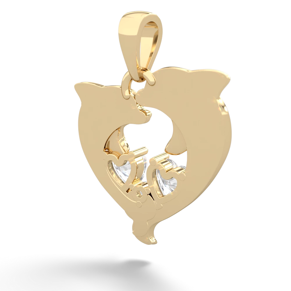 White Topaz Dolphin Heart 14K Yellow Gold pendant P5820