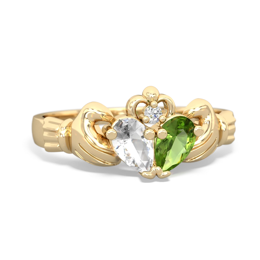 White Topaz 'Our Heart' Claddagh 14K Yellow Gold ring R2388