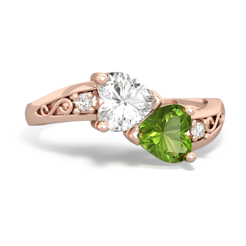 White Topaz Snuggling Hearts 14K Rose Gold ring R2178