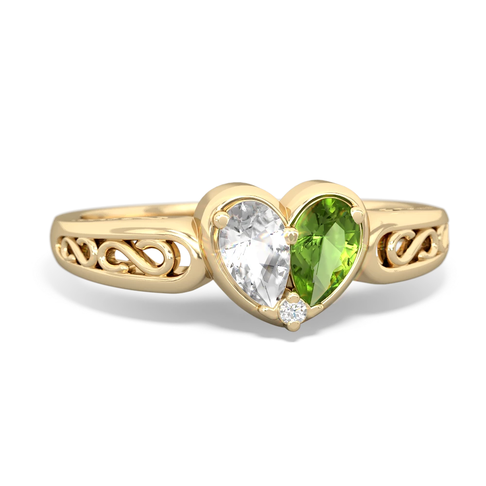 White Topaz Filligree 'One Heart' 14K Yellow Gold ring R5070