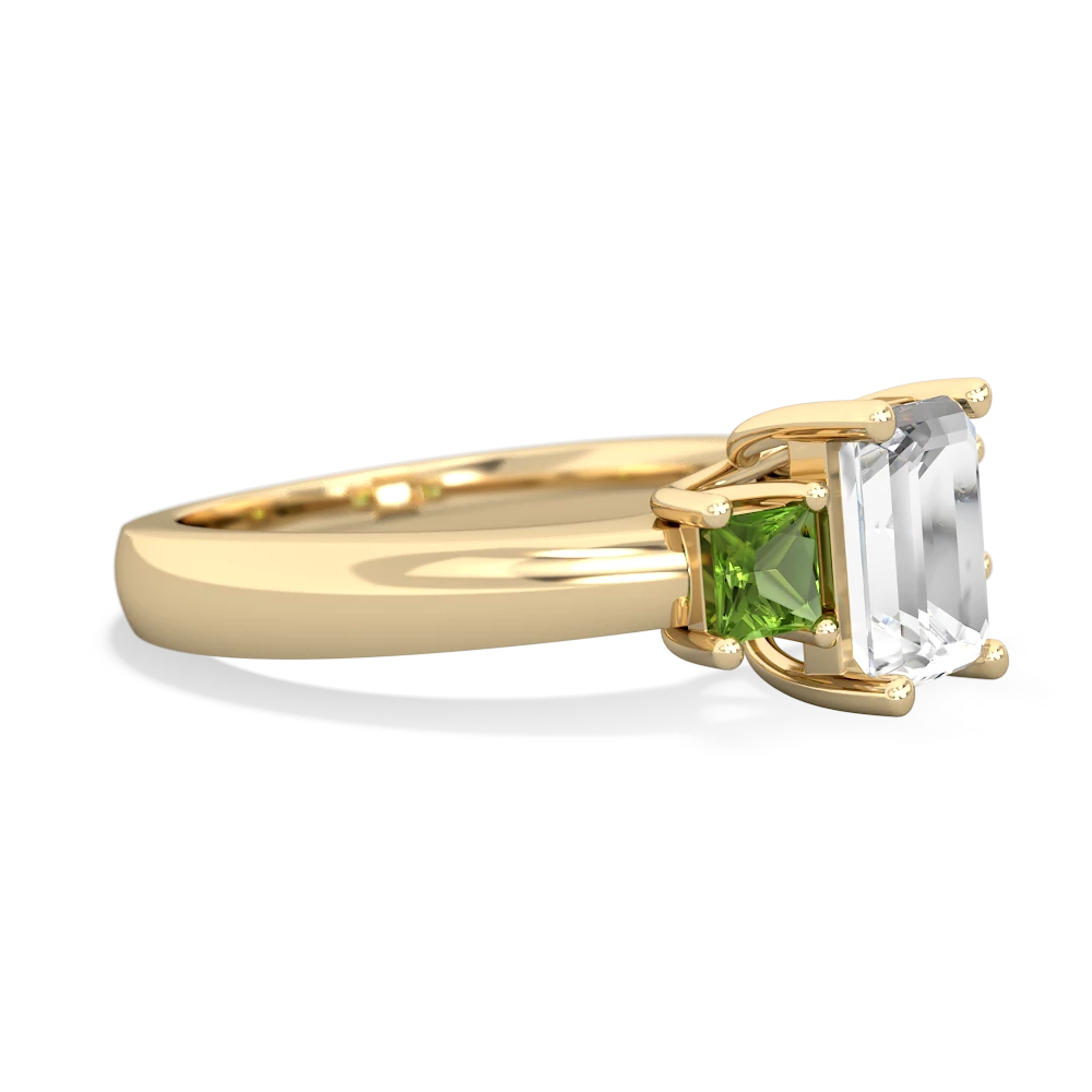 White Topaz Three Stone Emerald-Cut Trellis 14K Yellow Gold ring R4021