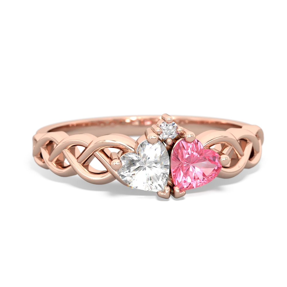 White Topaz Heart To Heart Braid 14K Rose Gold ring R5870