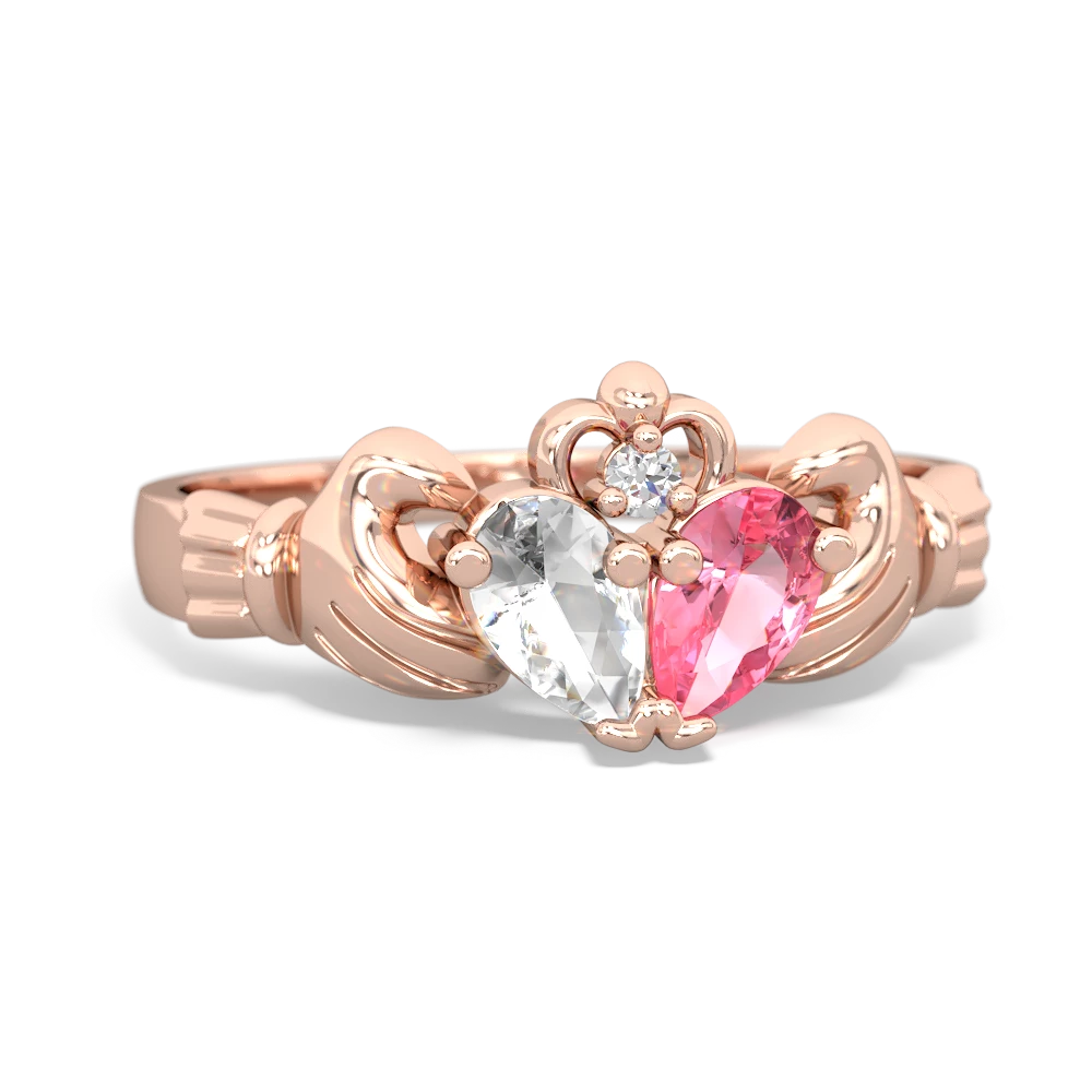 White Topaz 'Our Heart' Claddagh 14K Rose Gold ring R2388