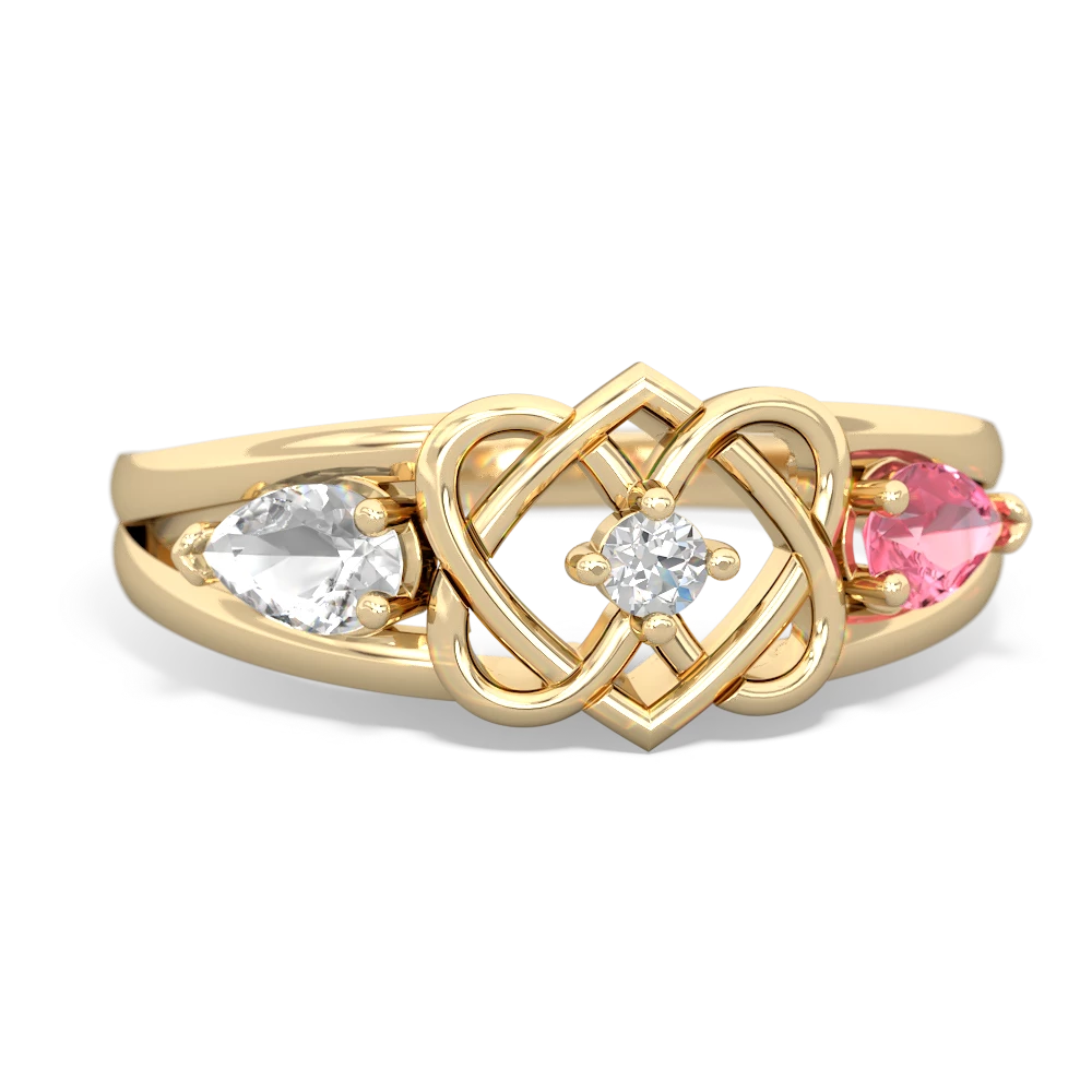 White Topaz Hearts Intertwined 14K Yellow Gold ring R5880