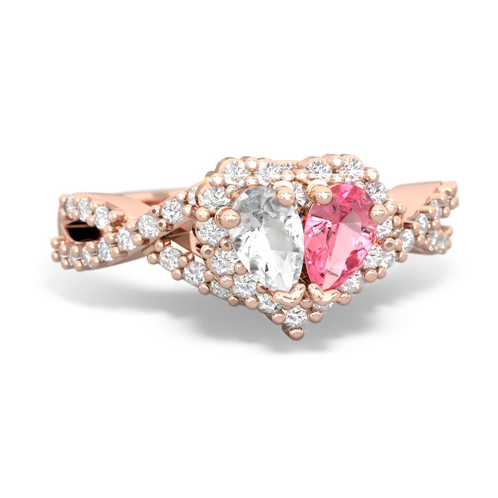 White Topaz Diamond Twist 'One Heart' 14K Rose Gold ring R2640HRT