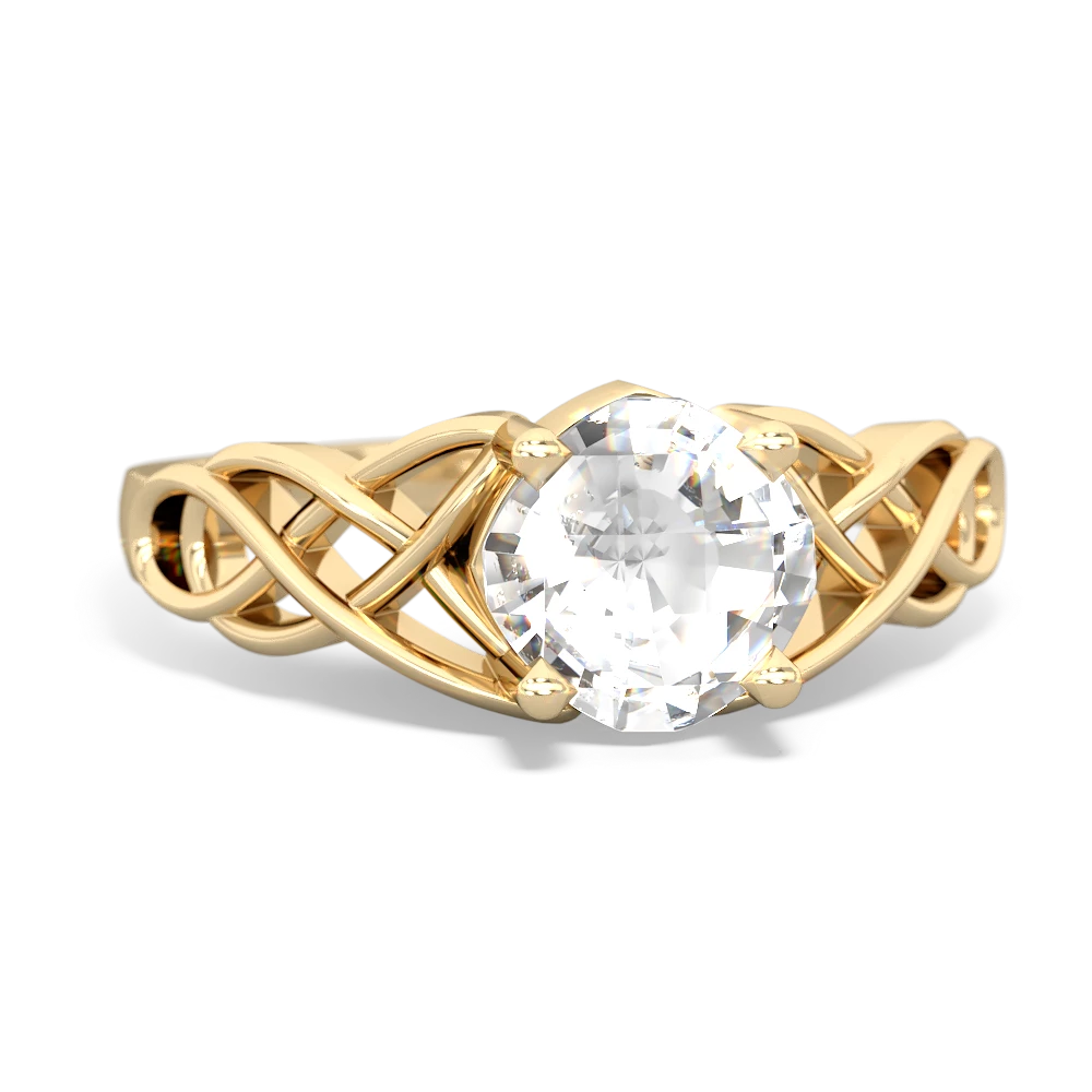 White Topaz Checkerboard Cushion Celtic Knot 14K Yellow Gold ring R5000