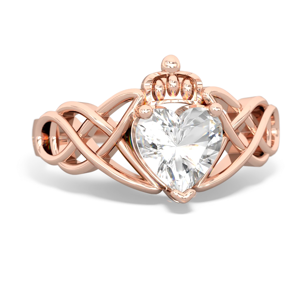 White Topaz Claddagh Celtic Knot 14K Rose Gold ring R2367