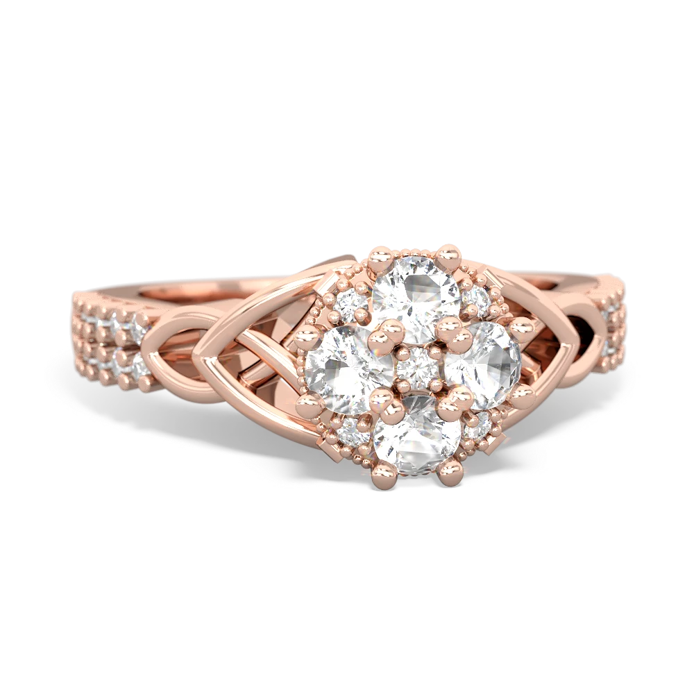 White Topaz Celtic Knot Cluster Engagement 14K Rose Gold ring R26443RD