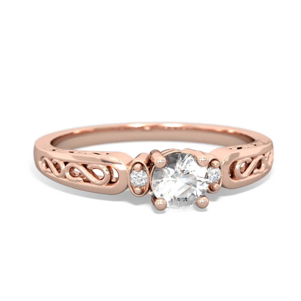 White Topaz Filligree Scroll Round 14K Rose Gold ring R0829