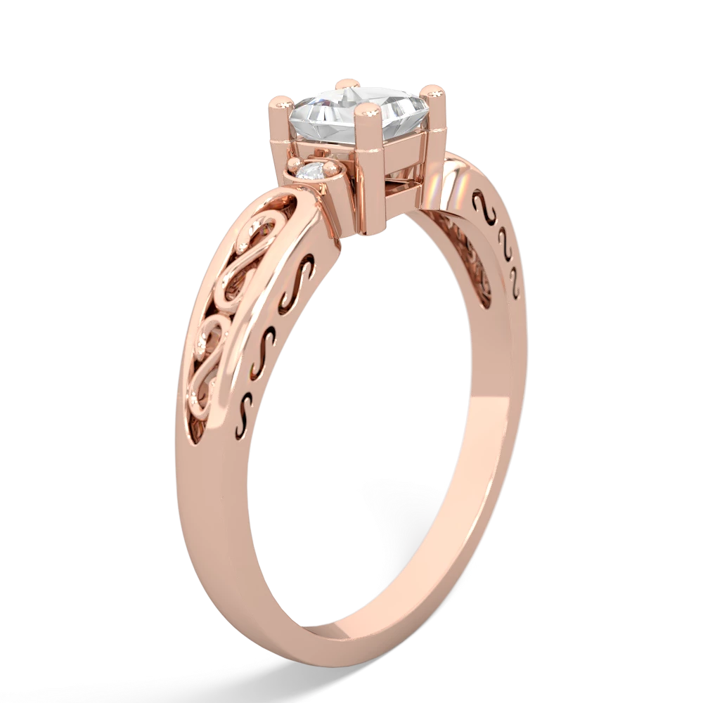 White Topaz Filligree Scroll Square 14K Rose Gold ring R2430