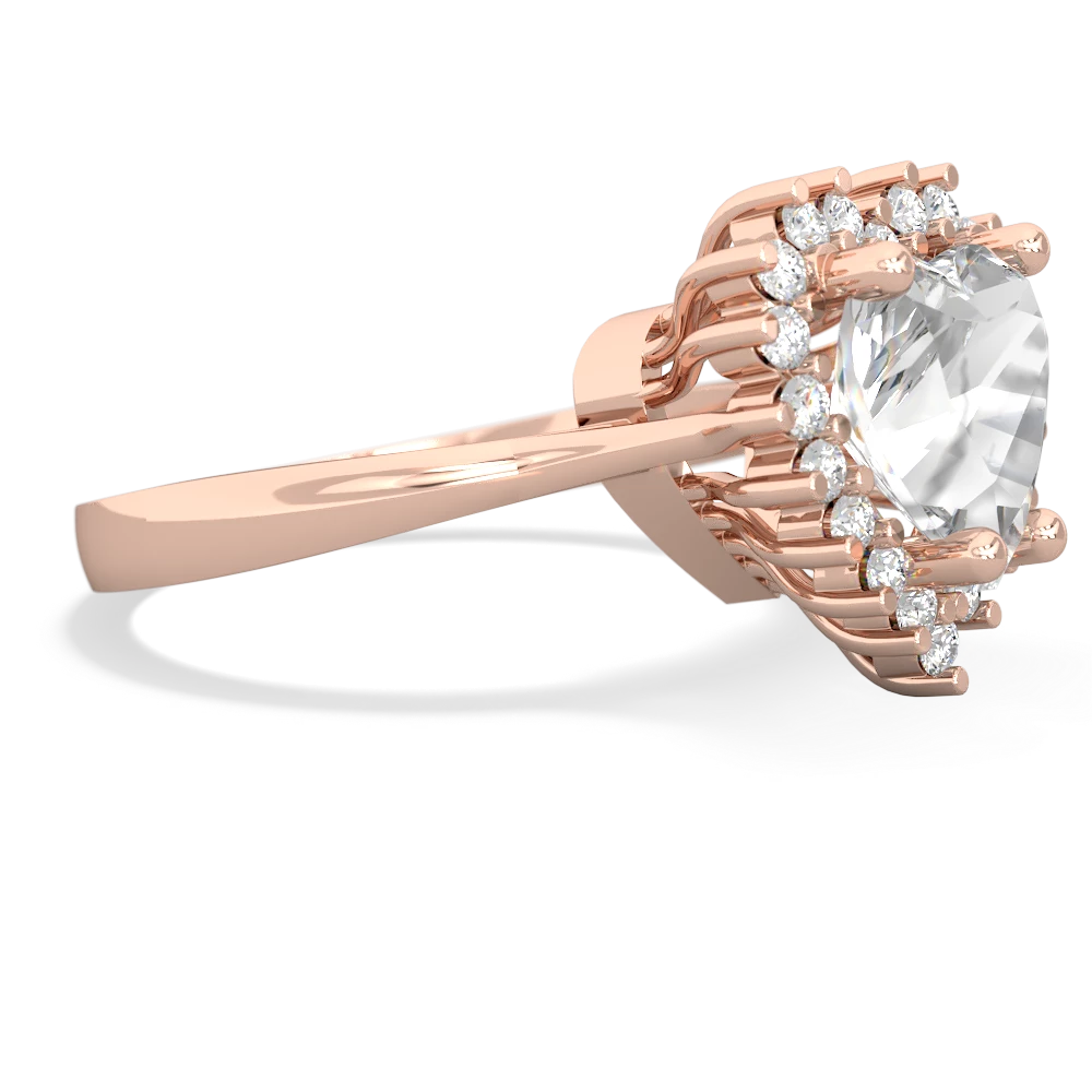 White Topaz Sparkling Halo Heart 14K Rose Gold ring R0391