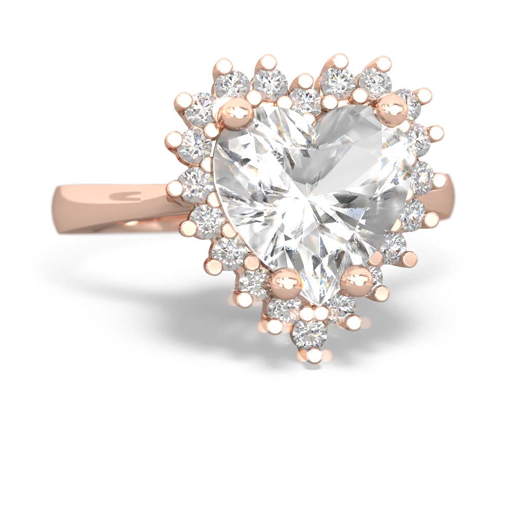 White Topaz Sparkling Halo Heart 14K Rose Gold ring R0391