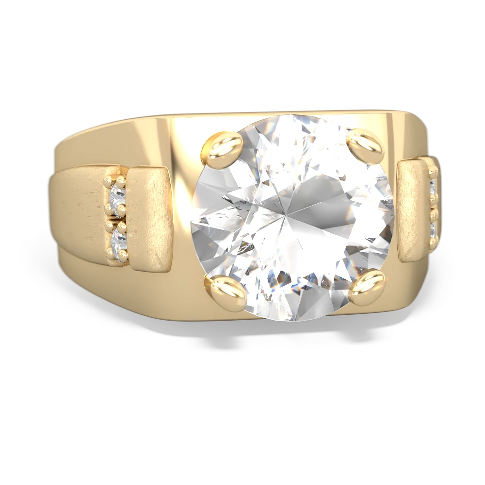 White Topaz Men's 9Mm Round 14K Yellow Gold ring R1822