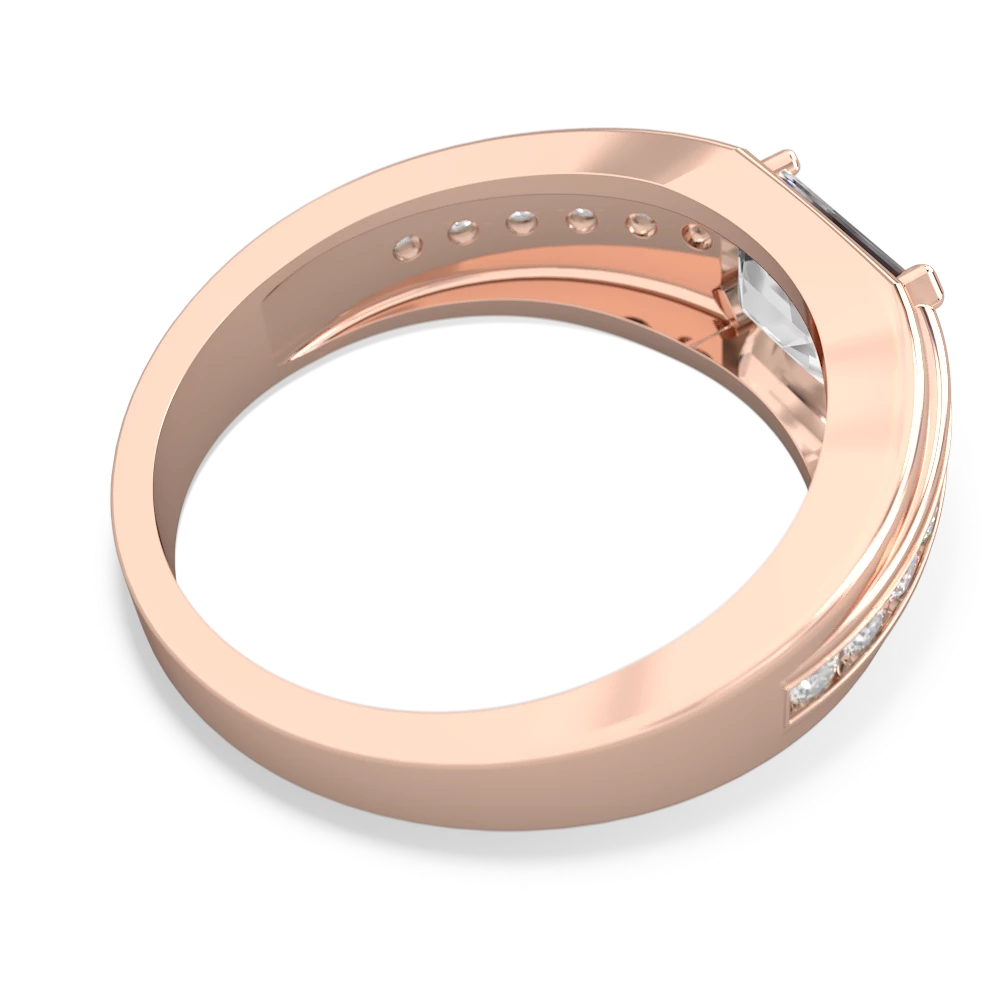 White Topaz Men's Diamond Channel 14K Rose Gold ring R0500