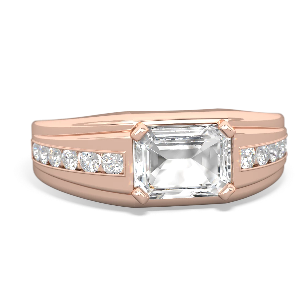 White Topaz Men's Diamond Channel 14K Rose Gold ring R0500