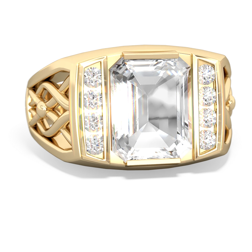 White Topaz Men's Vine 14K Yellow Gold ring R0490