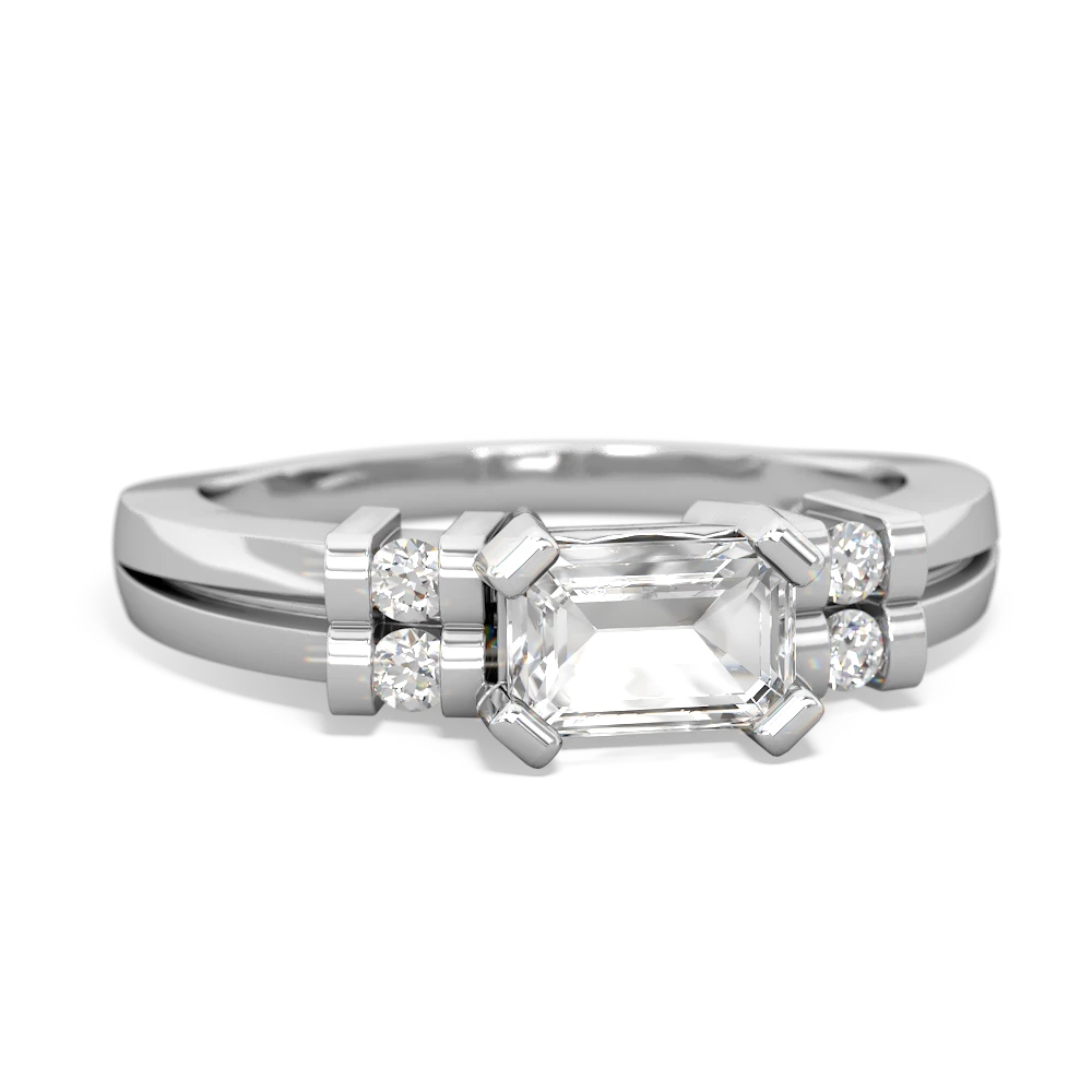 White Topaz Art Deco East-West 14K White Gold ring R2590