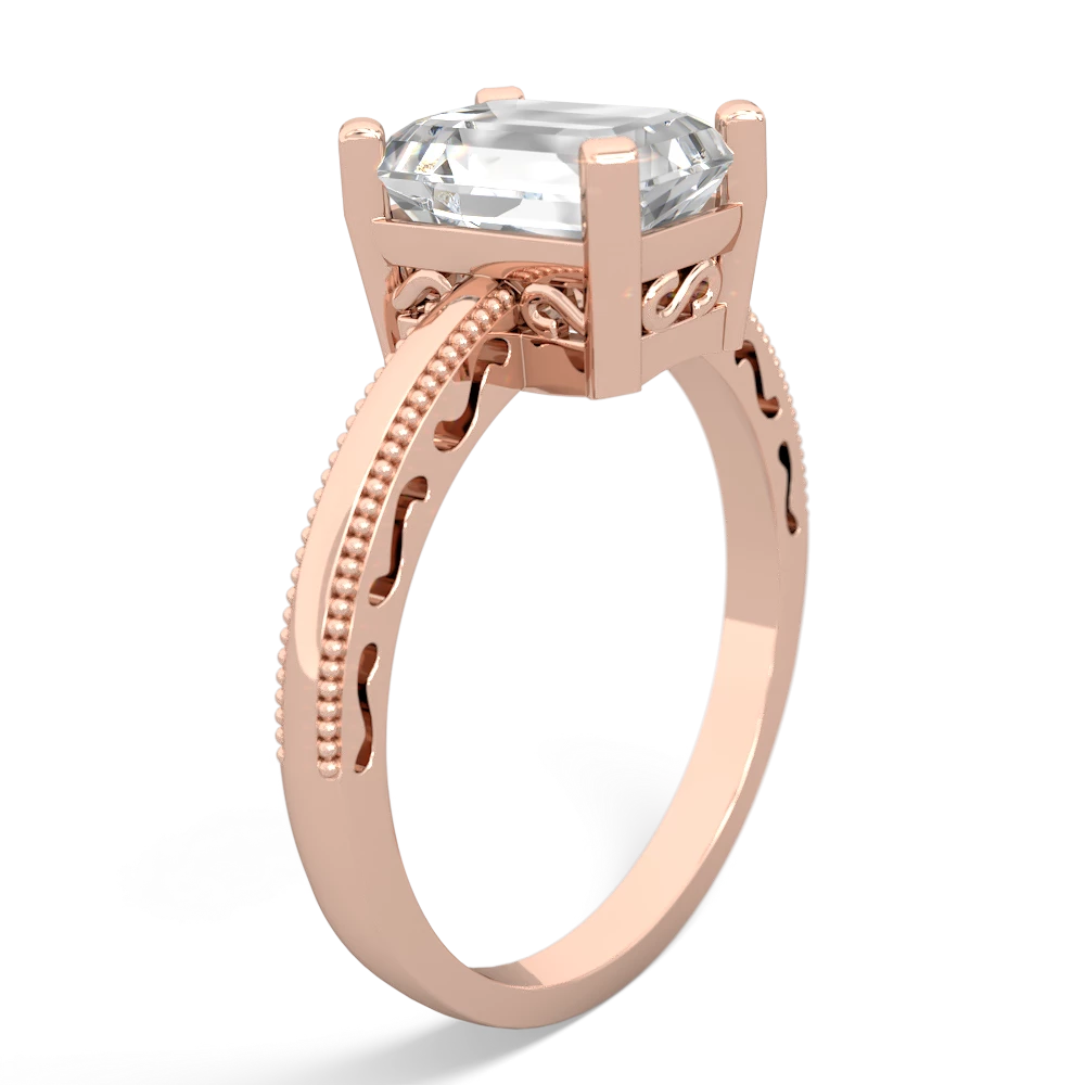 White Topaz Milgrain Scroll 14K Rose Gold ring R2338