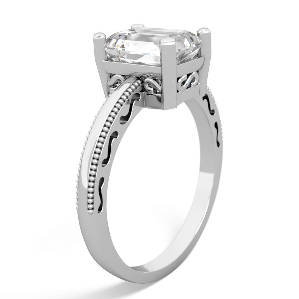 White Topaz Milgrain Scroll 14K White Gold ring R2338