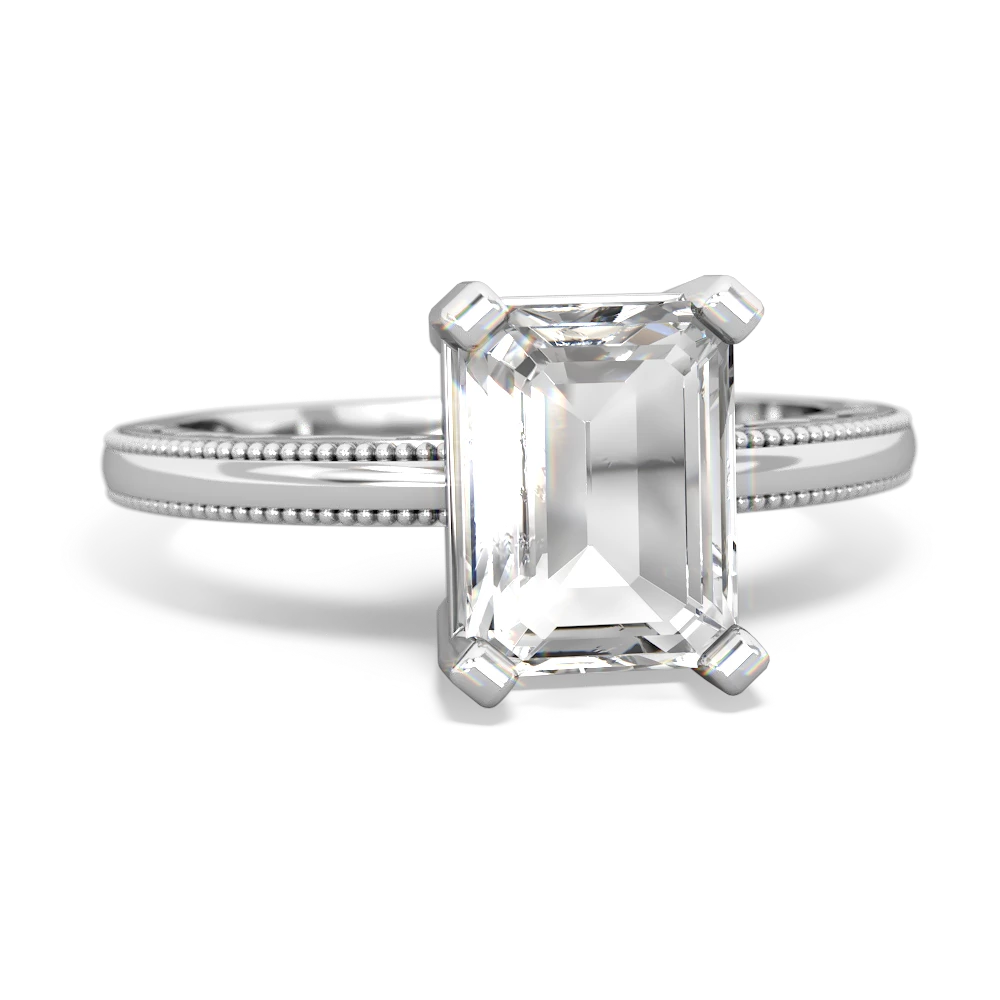 White Topaz Milgrain Scroll 14K White Gold ring R2338