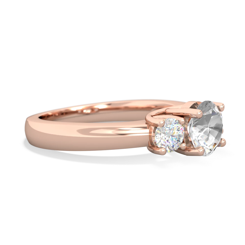 White Topaz Diamond Three Stone Round Trellis 14K Rose Gold ring R4018