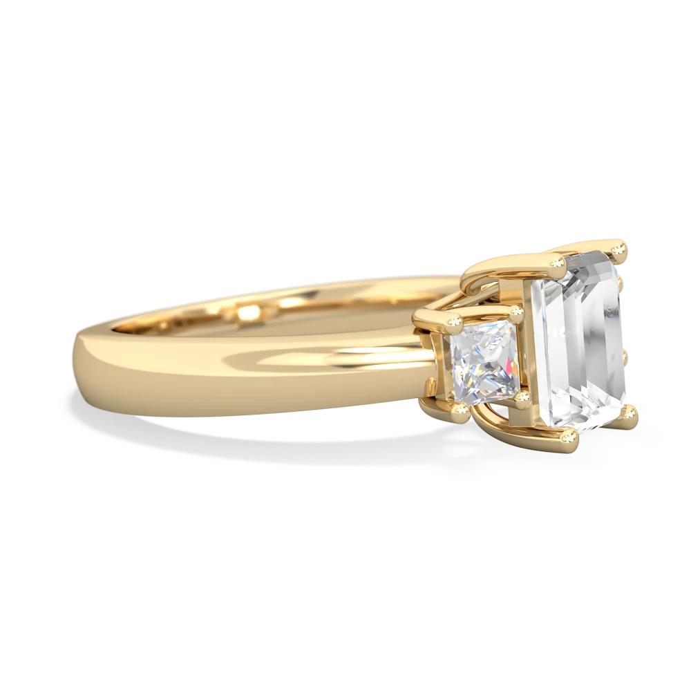 White Topaz Diamond Three Stone Emerald-Cut Trellis 14K Yellow Gold ring R4021