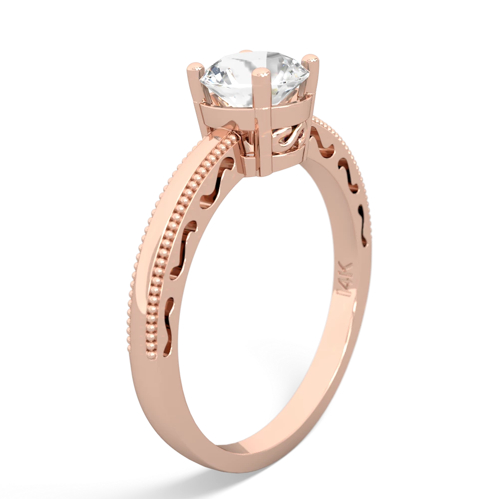 White Topaz Milgrain Filigree 14K Rose Gold ring R5090