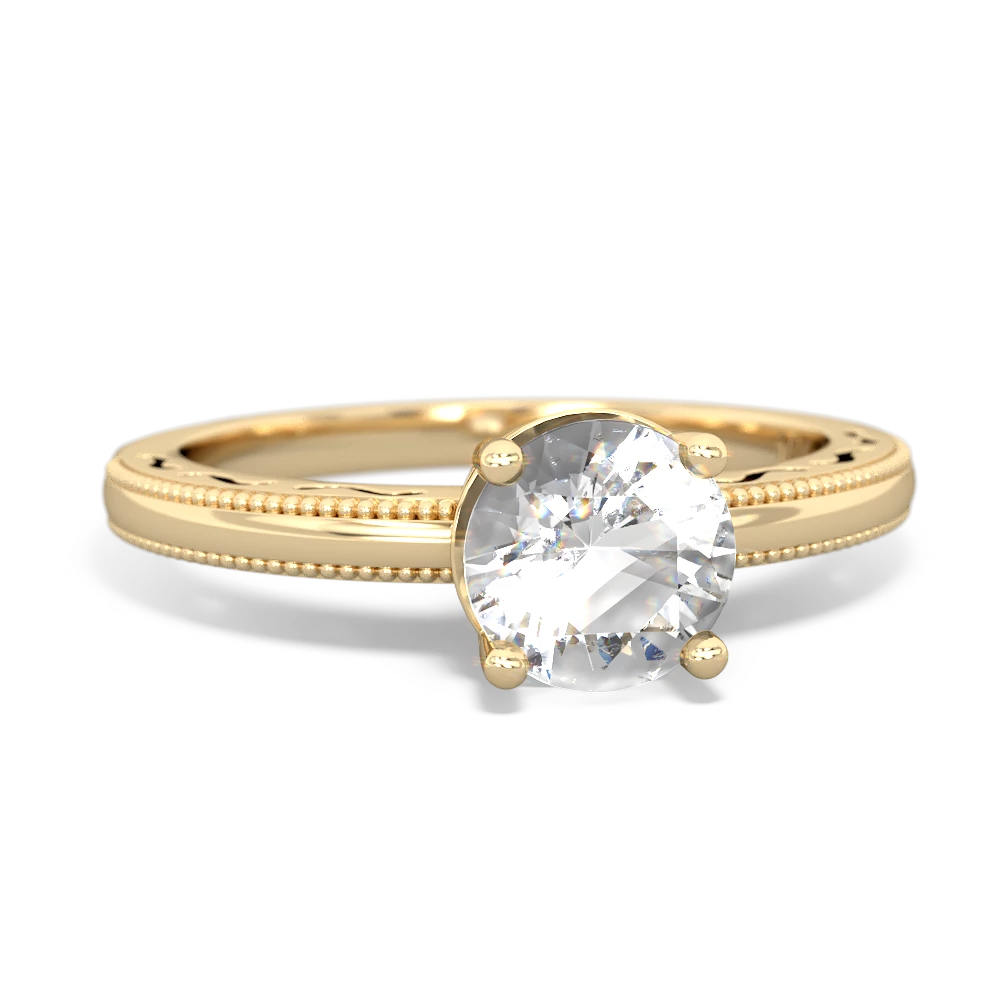 White Topaz Milgrain Filigree 14K Yellow Gold ring R5090