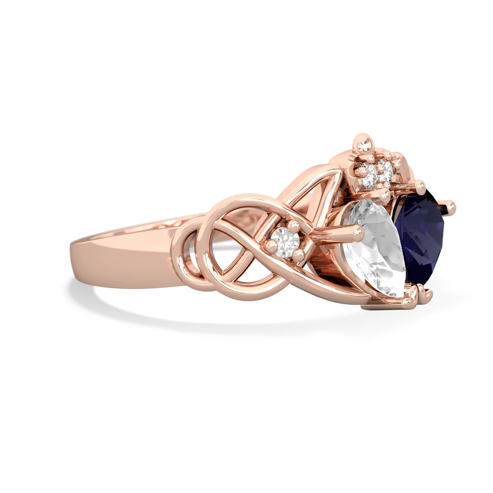 White Topaz 'One Heart' Celtic Knot Claddagh 14K Rose Gold ring R5322