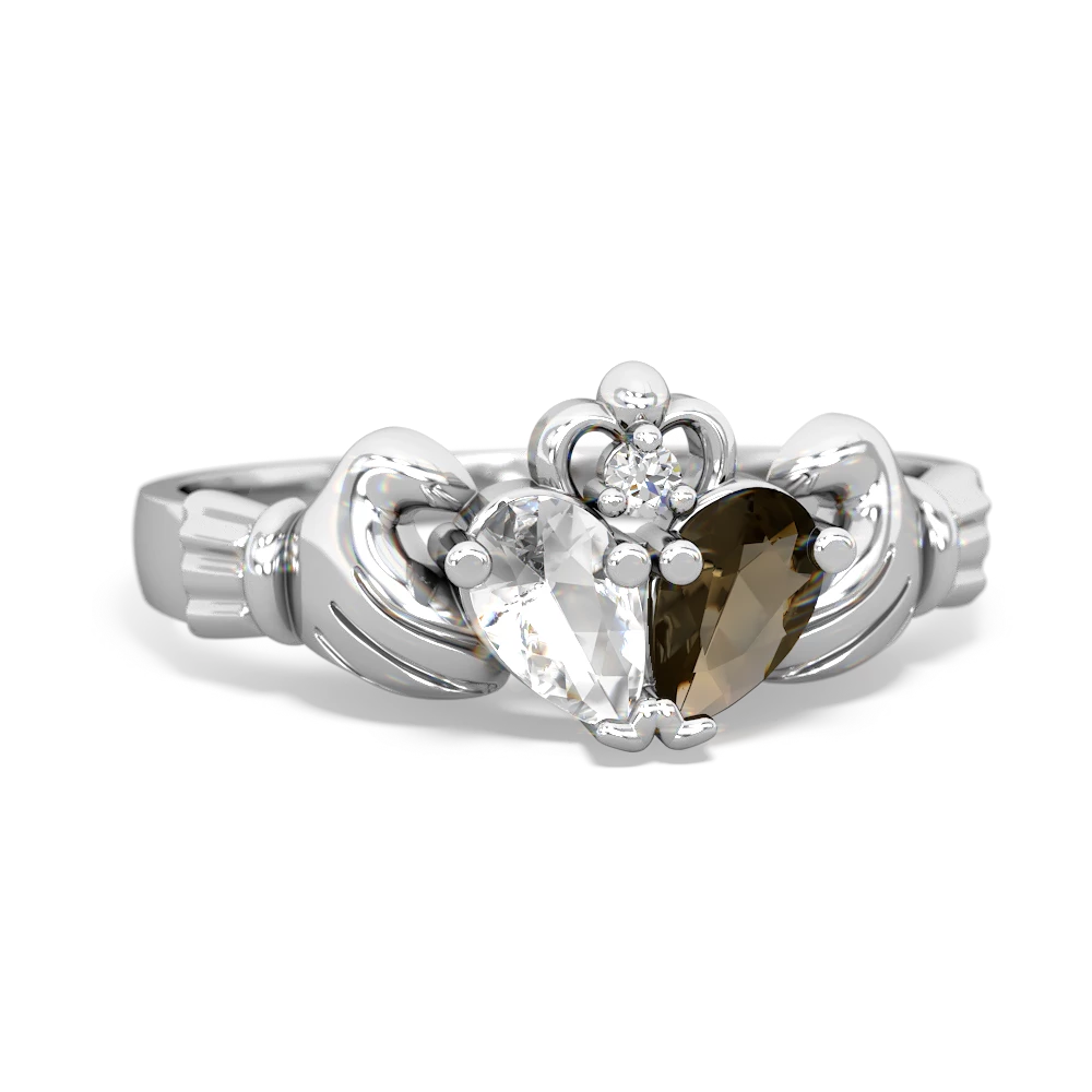 White Topaz 'Our Heart' Claddagh 14K White Gold ring R2388