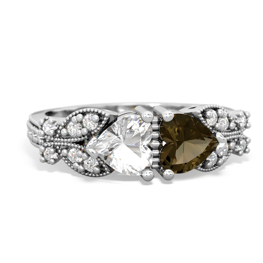 White Topaz Diamond Butterflies 14K White Gold ring R5601