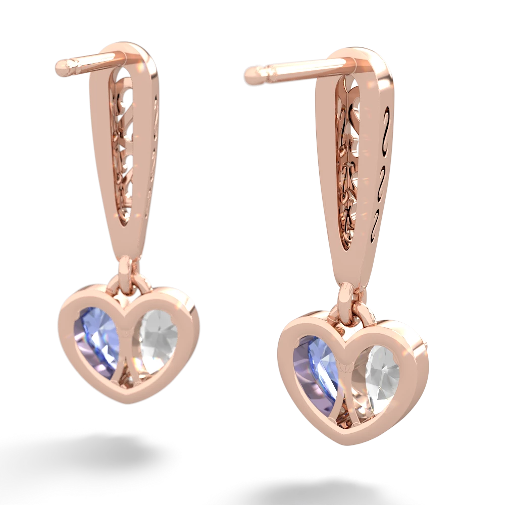 White Topaz Filligree Heart 14K Rose Gold earrings E5070